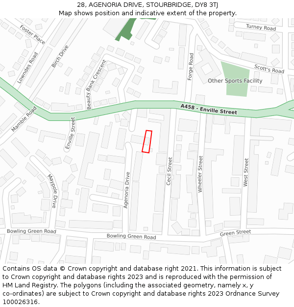 28, AGENORIA DRIVE, STOURBRIDGE, DY8 3TJ: Location map and indicative extent of plot