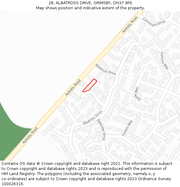 28, ALBATROSS DRIVE, GRIMSBY, DN37 9PE: Location map and indicative extent of plot
