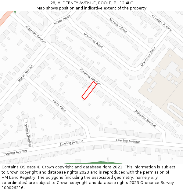 28, ALDERNEY AVENUE, POOLE, BH12 4LG: Location map and indicative extent of plot