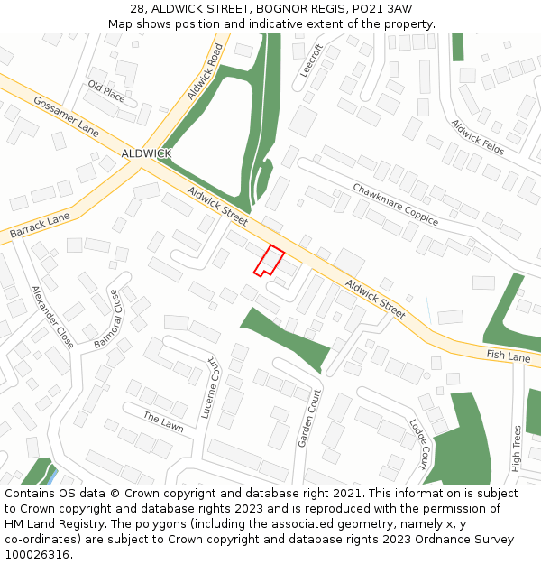 28, ALDWICK STREET, BOGNOR REGIS, PO21 3AW: Location map and indicative extent of plot