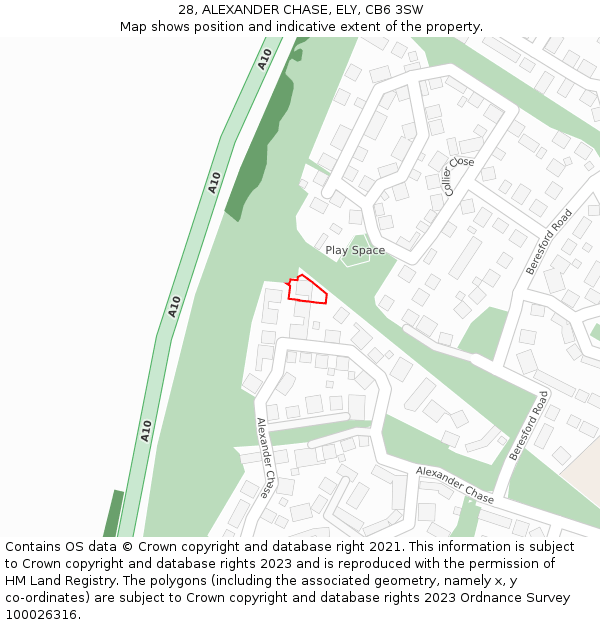 28, ALEXANDER CHASE, ELY, CB6 3SW: Location map and indicative extent of plot