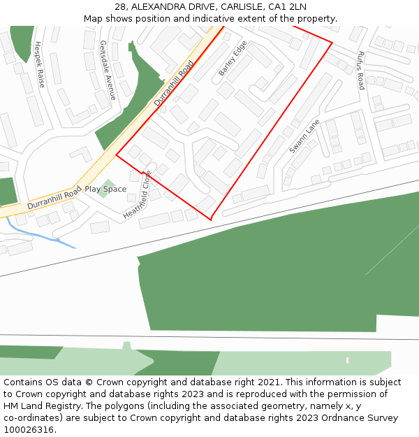 28, ALEXANDRA DRIVE, CARLISLE, CA1 2LN: Location map and indicative extent of plot