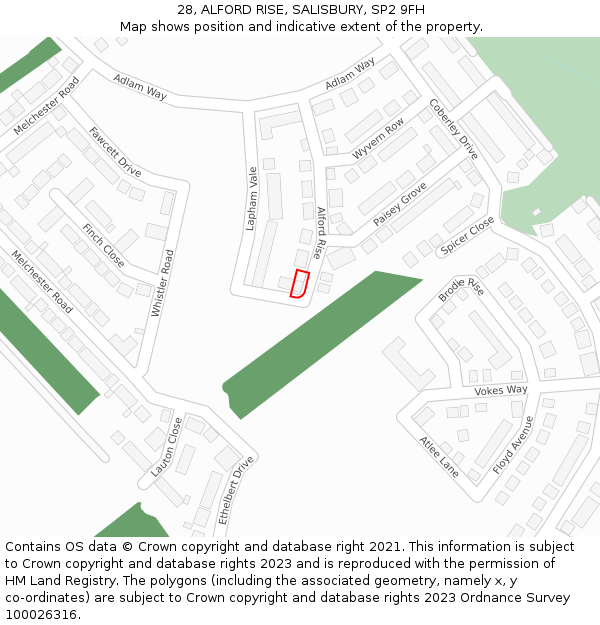 28, ALFORD RISE, SALISBURY, SP2 9FH: Location map and indicative extent of plot