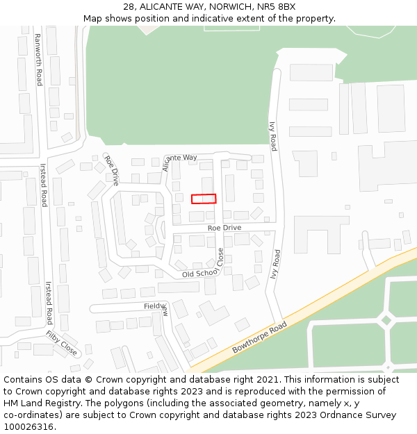 28, ALICANTE WAY, NORWICH, NR5 8BX: Location map and indicative extent of plot