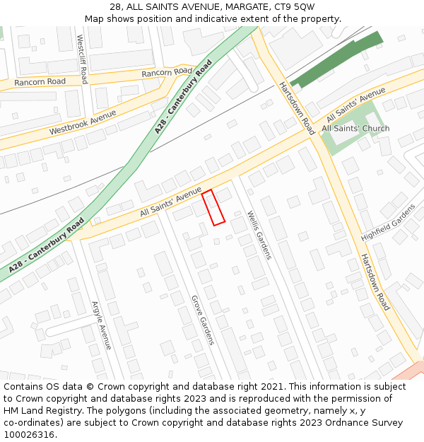 28, ALL SAINTS AVENUE, MARGATE, CT9 5QW: Location map and indicative extent of plot