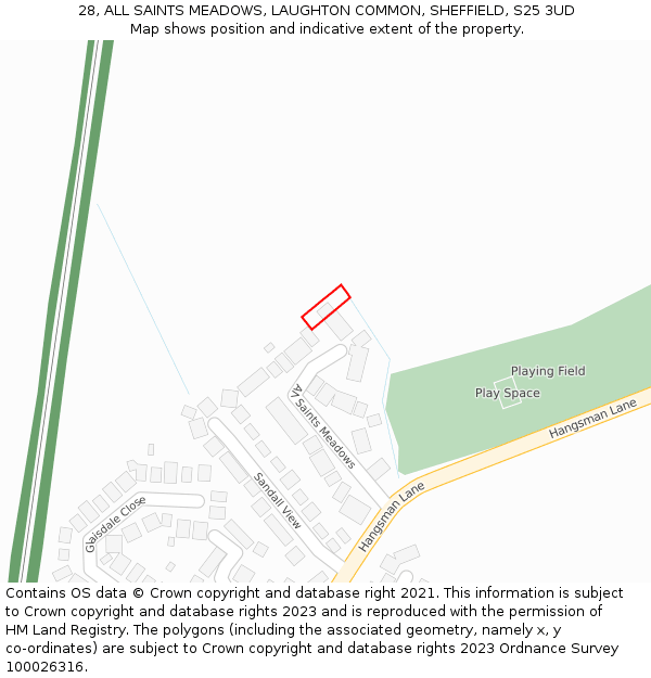 28, ALL SAINTS MEADOWS, LAUGHTON COMMON, SHEFFIELD, S25 3UD: Location map and indicative extent of plot