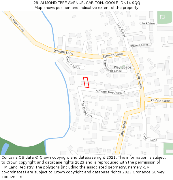 28, ALMOND TREE AVENUE, CARLTON, GOOLE, DN14 9QQ: Location map and indicative extent of plot