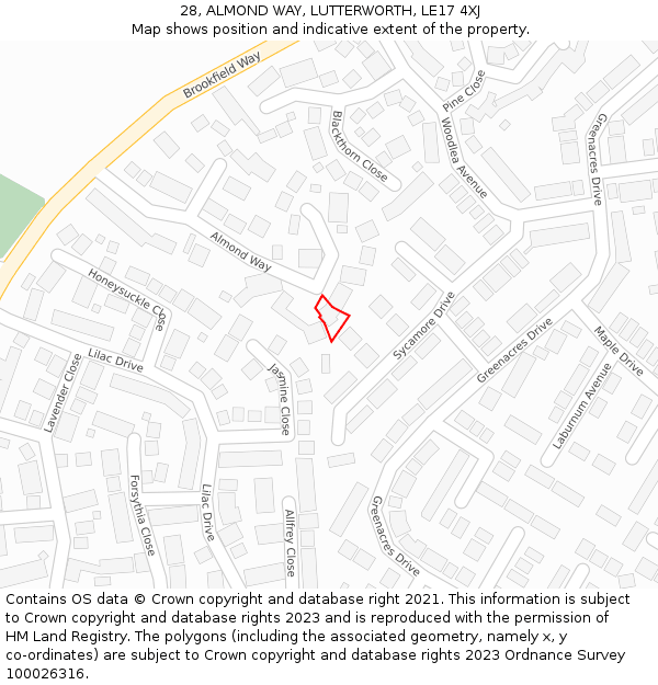 28, ALMOND WAY, LUTTERWORTH, LE17 4XJ: Location map and indicative extent of plot