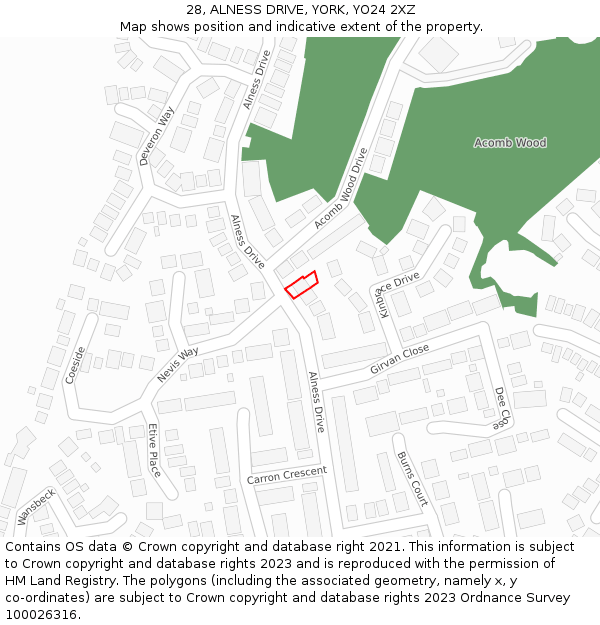 28, ALNESS DRIVE, YORK, YO24 2XZ: Location map and indicative extent of plot