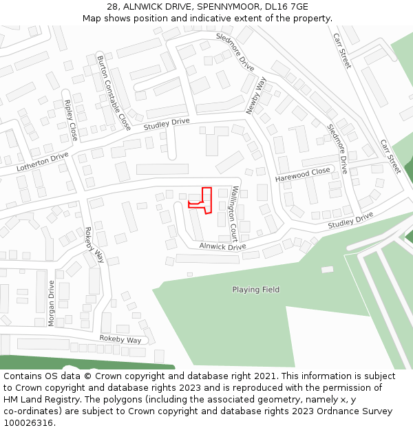 28, ALNWICK DRIVE, SPENNYMOOR, DL16 7GE: Location map and indicative extent of plot