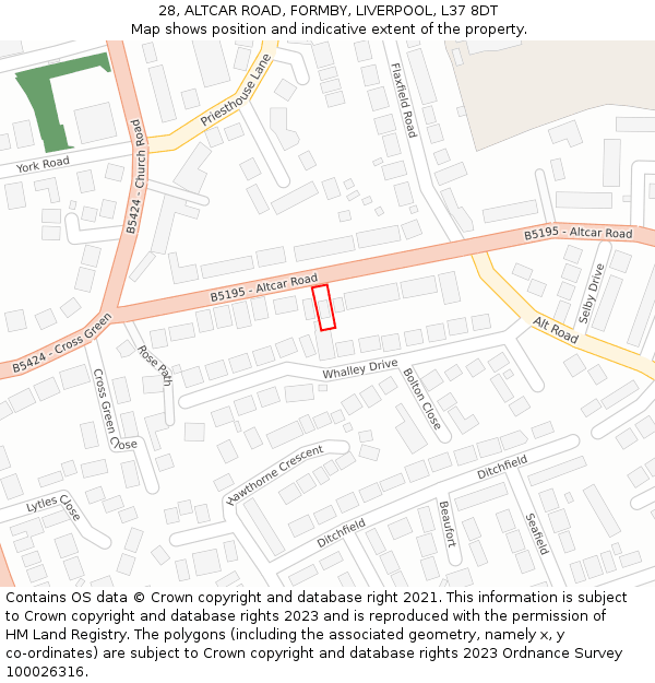 28, ALTCAR ROAD, FORMBY, LIVERPOOL, L37 8DT: Location map and indicative extent of plot