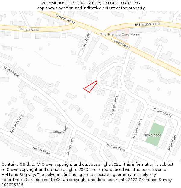 28, AMBROSE RISE, WHEATLEY, OXFORD, OX33 1YG: Location map and indicative extent of plot