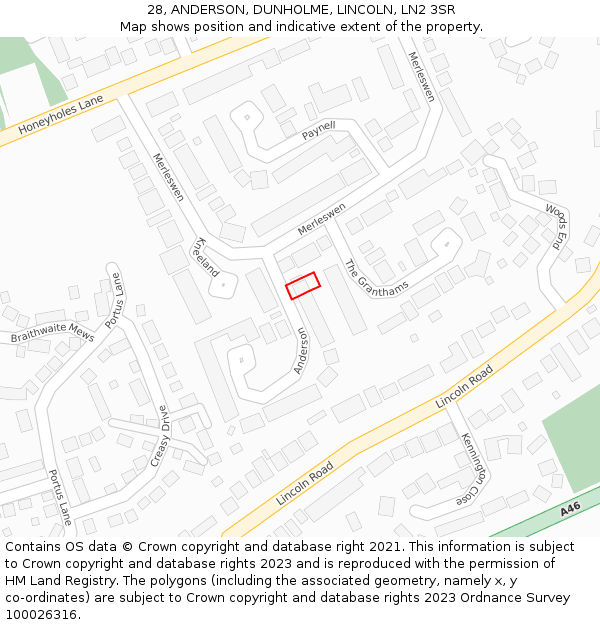 28, ANDERSON, DUNHOLME, LINCOLN, LN2 3SR: Location map and indicative extent of plot