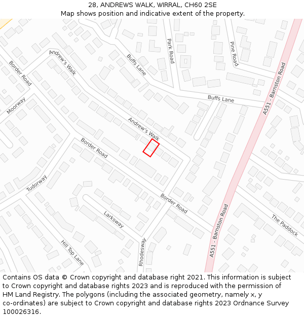28, ANDREWS WALK, WIRRAL, CH60 2SE: Location map and indicative extent of plot