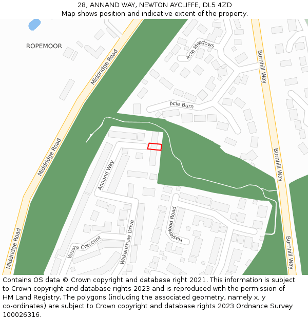 28, ANNAND WAY, NEWTON AYCLIFFE, DL5 4ZD: Location map and indicative extent of plot