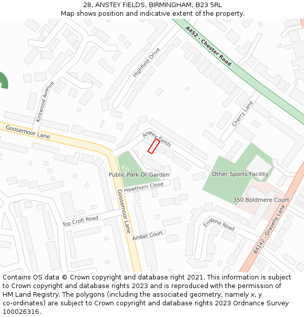 28, ANSTEY FIELDS, BIRMINGHAM, B23 5RL: Location map and indicative extent of plot