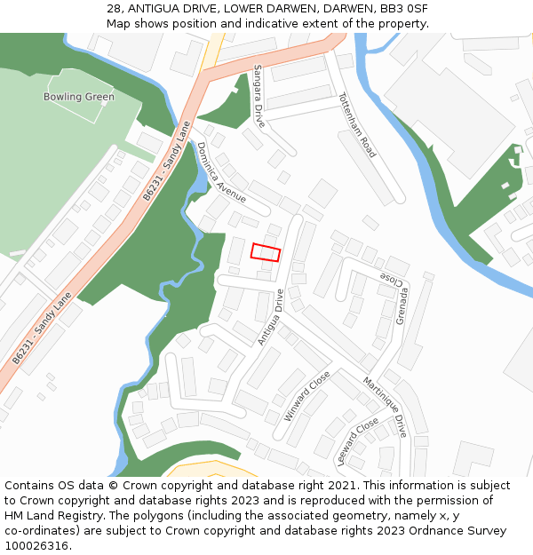 28, ANTIGUA DRIVE, LOWER DARWEN, DARWEN, BB3 0SF: Location map and indicative extent of plot