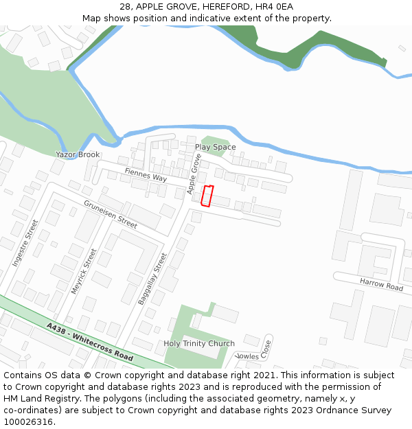 28, APPLE GROVE, HEREFORD, HR4 0EA: Location map and indicative extent of plot