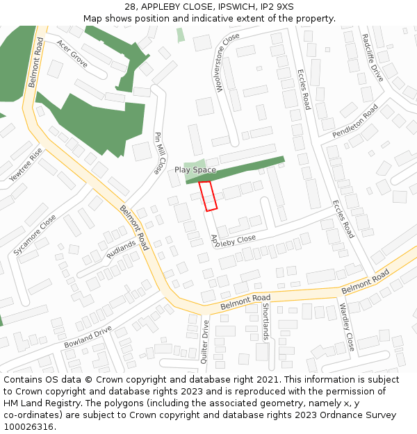 28, APPLEBY CLOSE, IPSWICH, IP2 9XS: Location map and indicative extent of plot