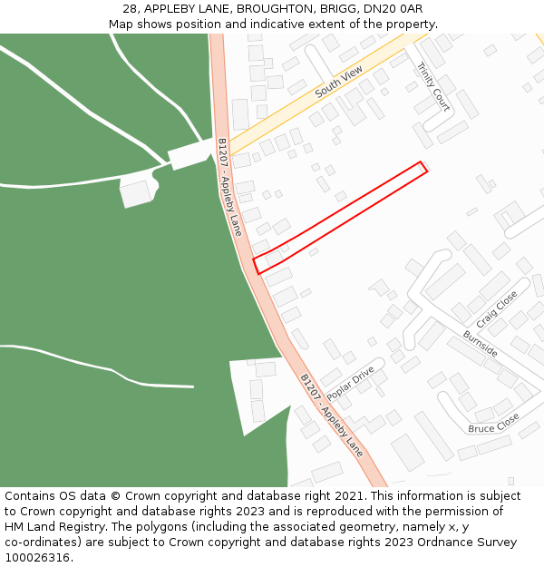 28, APPLEBY LANE, BROUGHTON, BRIGG, DN20 0AR: Location map and indicative extent of plot