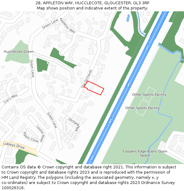 28, APPLETON WAY, HUCCLECOTE, GLOUCESTER, GL3 3RP: Location map and indicative extent of plot