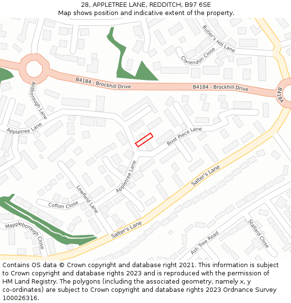 28, APPLETREE LANE, REDDITCH, B97 6SE: Location map and indicative extent of plot