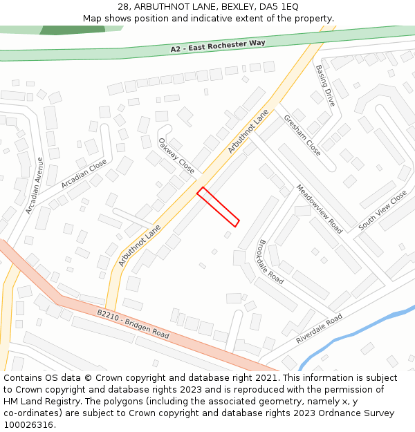 28, ARBUTHNOT LANE, BEXLEY, DA5 1EQ: Location map and indicative extent of plot