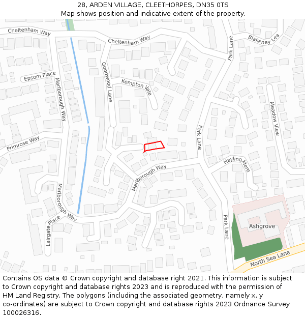 28, ARDEN VILLAGE, CLEETHORPES, DN35 0TS: Location map and indicative extent of plot