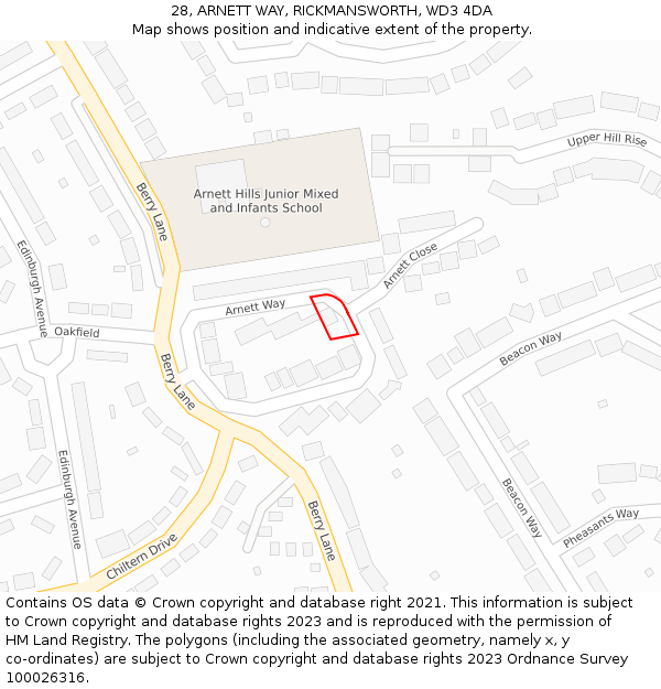 28, ARNETT WAY, RICKMANSWORTH, WD3 4DA: Location map and indicative extent of plot