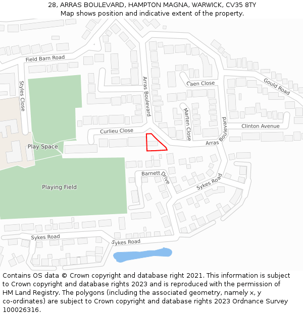 28, ARRAS BOULEVARD, HAMPTON MAGNA, WARWICK, CV35 8TY: Location map and indicative extent of plot