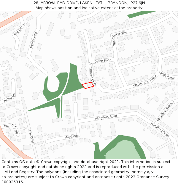 28, ARROWHEAD DRIVE, LAKENHEATH, BRANDON, IP27 9JN: Location map and indicative extent of plot