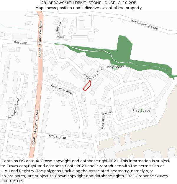 28, ARROWSMITH DRIVE, STONEHOUSE, GL10 2QR: Location map and indicative extent of plot