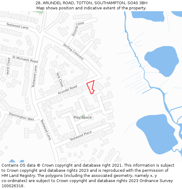 28, ARUNDEL ROAD, TOTTON, SOUTHAMPTON, SO40 3BH: Location map and indicative extent of plot