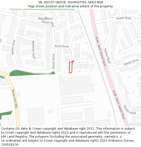 28, ASCOT GROVE, ASHINGTON, NE63 8NR: Location map and indicative extent of plot