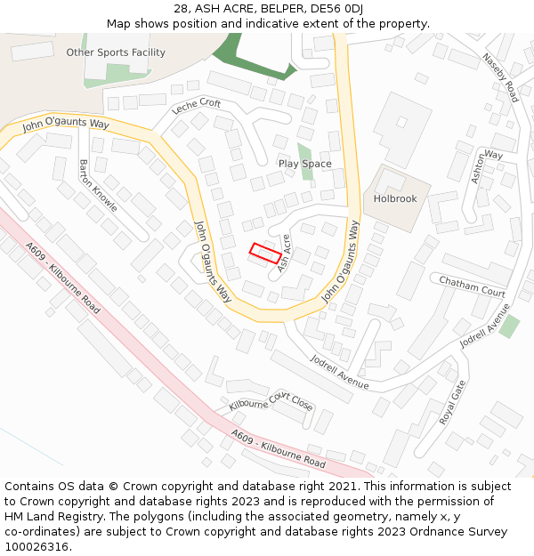 28, ASH ACRE, BELPER, DE56 0DJ: Location map and indicative extent of plot