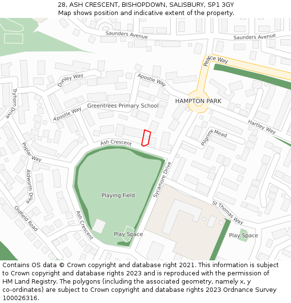 28, ASH CRESCENT, BISHOPDOWN, SALISBURY, SP1 3GY: Location map and indicative extent of plot