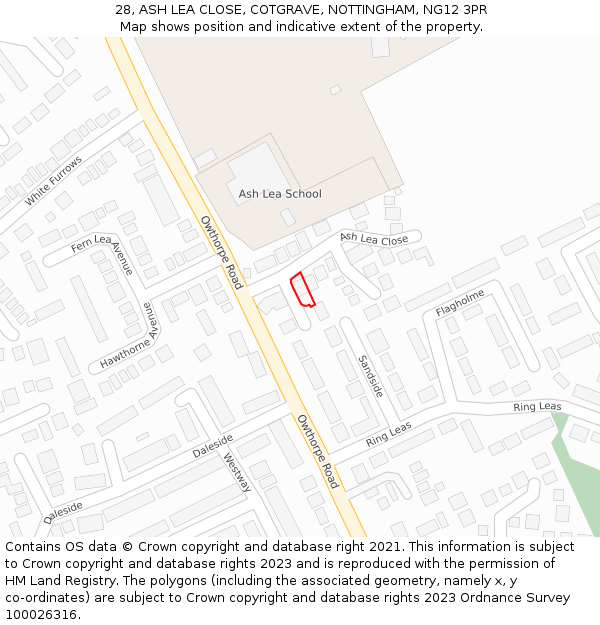 28, ASH LEA CLOSE, COTGRAVE, NOTTINGHAM, NG12 3PR: Location map and indicative extent of plot