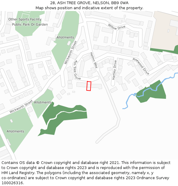 28, ASH TREE GROVE, NELSON, BB9 0WA: Location map and indicative extent of plot