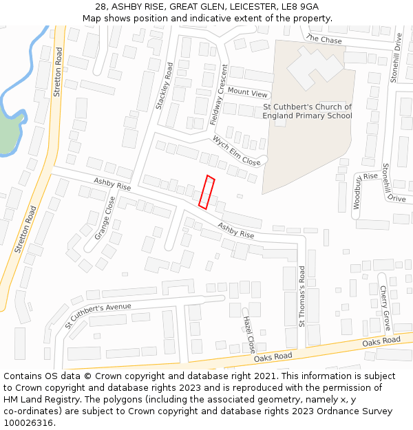 28, ASHBY RISE, GREAT GLEN, LEICESTER, LE8 9GA: Location map and indicative extent of plot