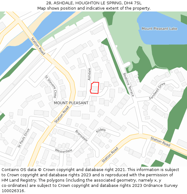 28, ASHDALE, HOUGHTON LE SPRING, DH4 7SL: Location map and indicative extent of plot