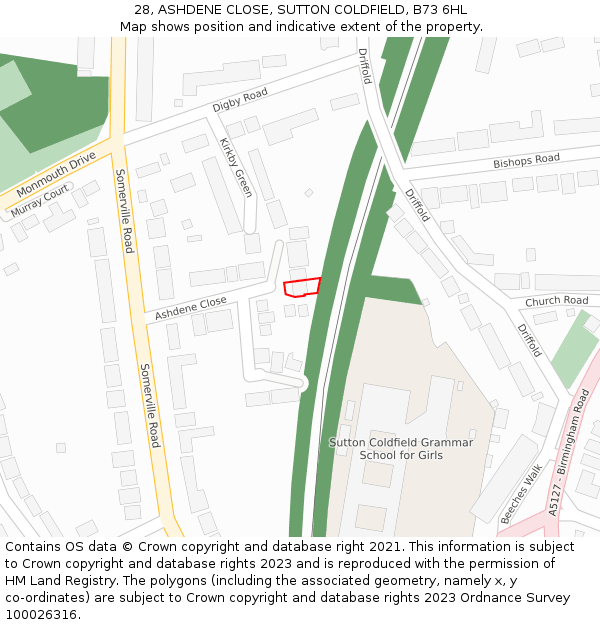 28, ASHDENE CLOSE, SUTTON COLDFIELD, B73 6HL: Location map and indicative extent of plot