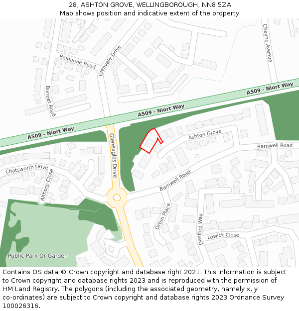 28, ASHTON GROVE, WELLINGBOROUGH, NN8 5ZA: Location map and indicative extent of plot