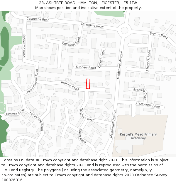 28, ASHTREE ROAD, HAMILTON, LEICESTER, LE5 1TW: Location map and indicative extent of plot