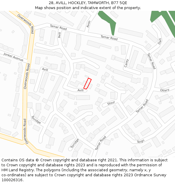 28, AVILL, HOCKLEY, TAMWORTH, B77 5QE: Location map and indicative extent of plot