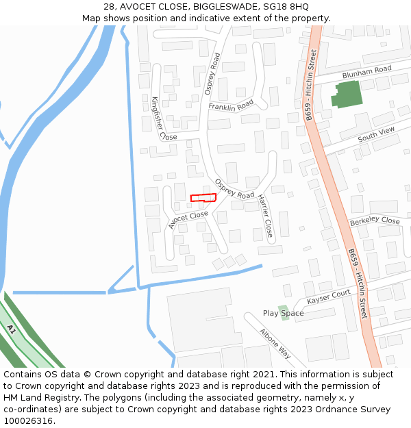 28, AVOCET CLOSE, BIGGLESWADE, SG18 8HQ: Location map and indicative extent of plot