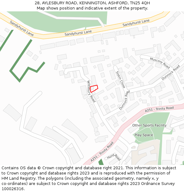 28, AYLESBURY ROAD, KENNINGTON, ASHFORD, TN25 4QH: Location map and indicative extent of plot