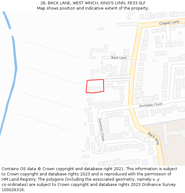 28, BACK LANE, WEST WINCH, KING'S LYNN, PE33 0LF: Location map and indicative extent of plot