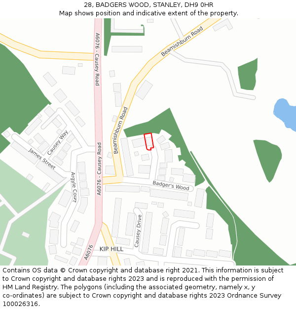 28, BADGERS WOOD, STANLEY, DH9 0HR: Location map and indicative extent of plot