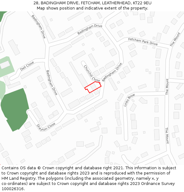 28, BADINGHAM DRIVE, FETCHAM, LEATHERHEAD, KT22 9EU: Location map and indicative extent of plot