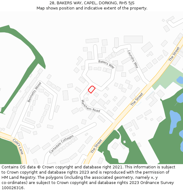 28, BAKERS WAY, CAPEL, DORKING, RH5 5JS: Location map and indicative extent of plot
